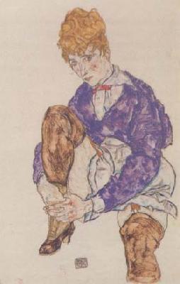 Egon Schiele Portrait of the Artist's Seated,Holding Her Right Leg (mk12) oil painting picture